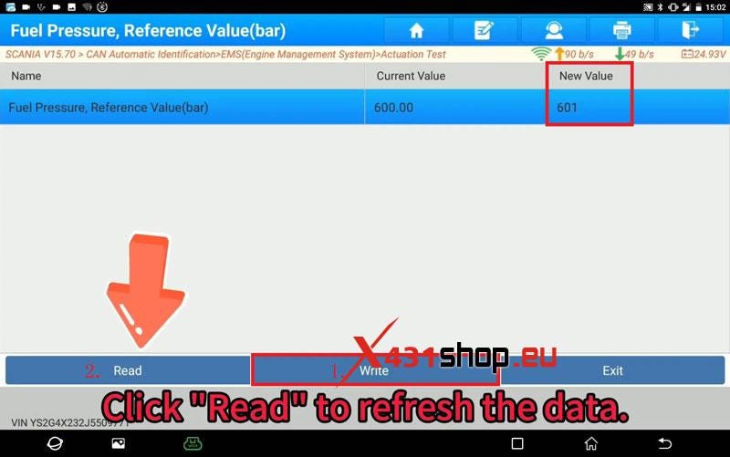 LAUNCH X431 PAD5 HD3 Write Scania Fuel Pressure Reference Value