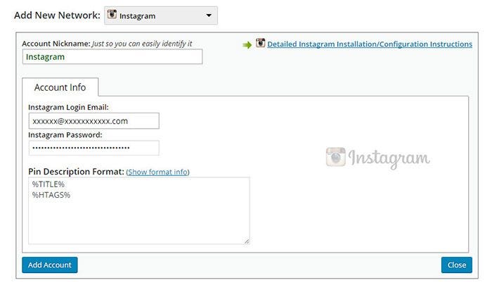 wordpress auto post to instagram