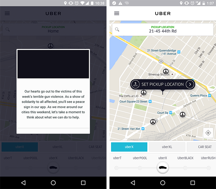 Uber Replaces cars with Peace Signs