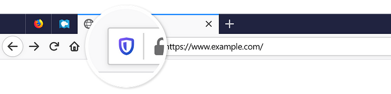 Image of shield in the Firefox address bar highlighted.