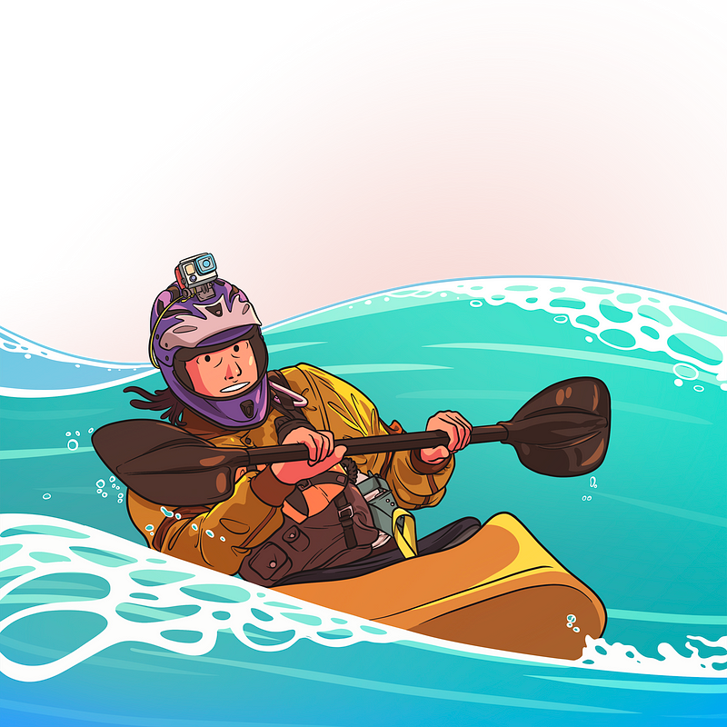 kayaker getting through some good sized waves