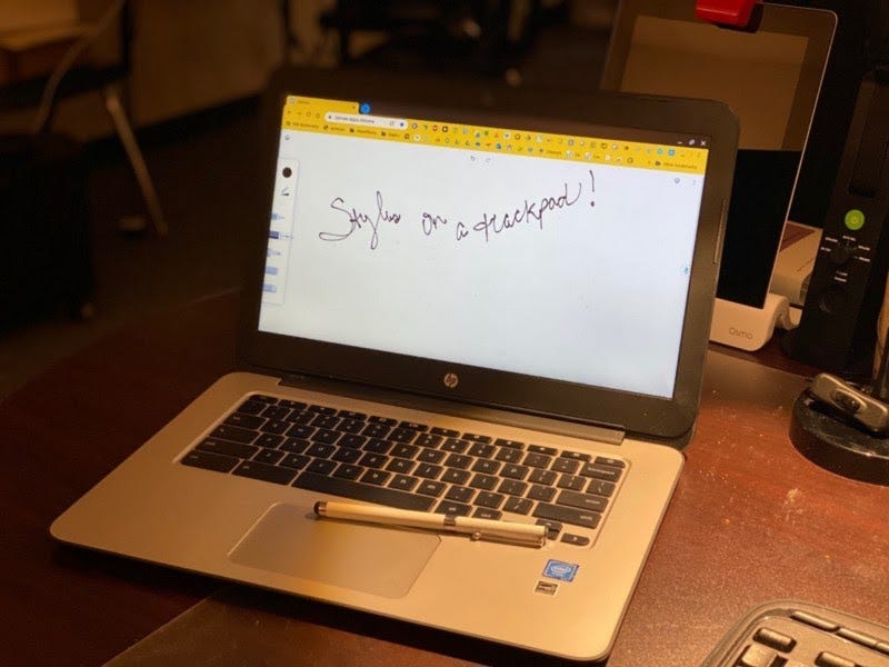 An example of using a stylus on a chromebook