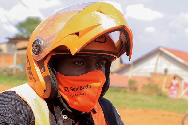 SafeBoda rider masked up. Photo credit: SafeBoda