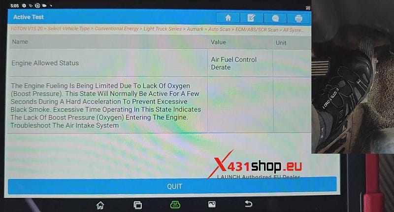 LAUNCH X431 PAD HD_Engine State Test on 2020 Foton Aumark