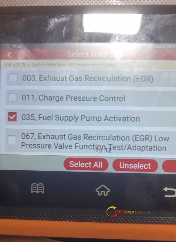 Launch Creader Elite 2.0 BBA Activate VW TDI Fuel Pump OK