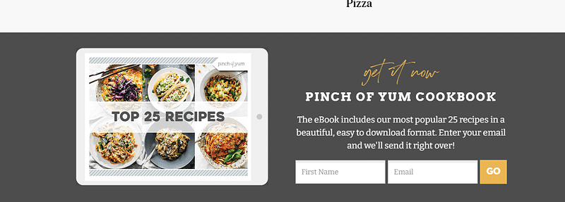 pinchofyum.com has given a cookbook of top 25 recipes to their new signups.