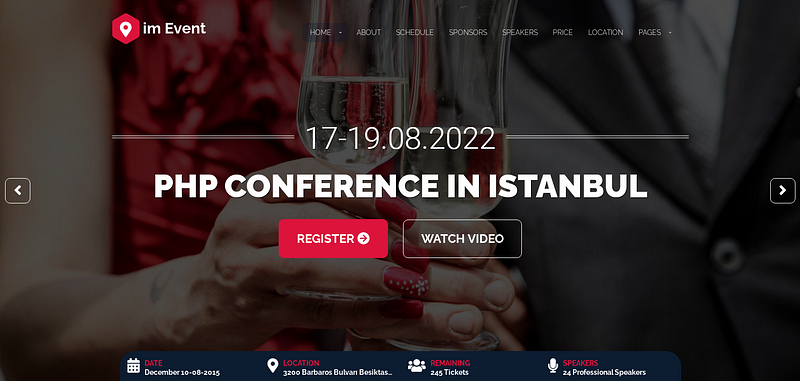 imEvent can display video on the sliders to make your event information more attractive.