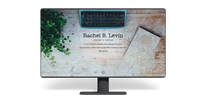 Desktop monitor displaying Rachel B. Levin’s writer and editor website homepage