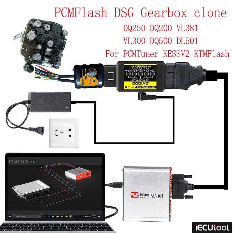 Godiag GT107 connected to PCMtuner to read dsg gearbox