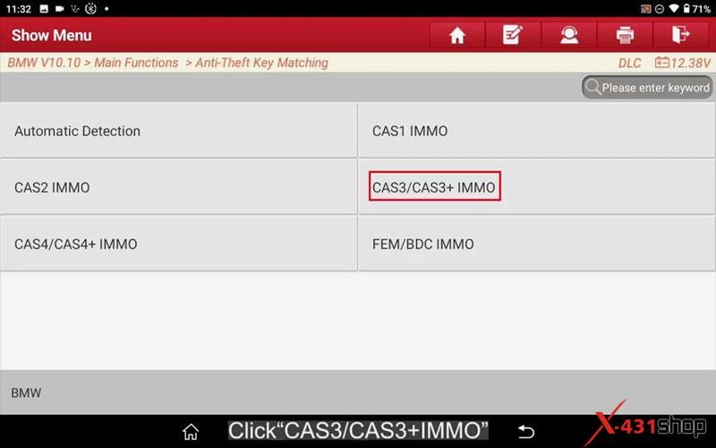 add BMW CAS3+ key with Launch X431 IMMO Elite