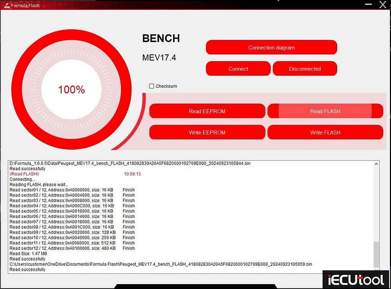 FormulaFlash Read and Write PSA MEV17.4 ECU