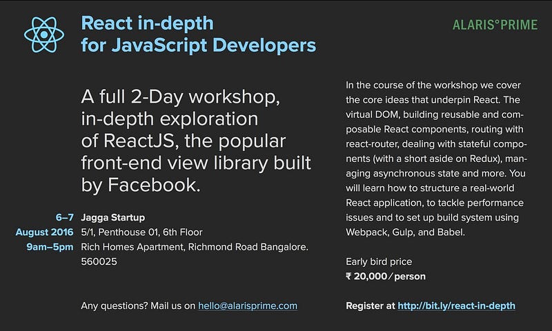 Meetup on ReactJS in-depth for JavaScript Developers @JaagaStartup by @alarisprime . #ReactJS