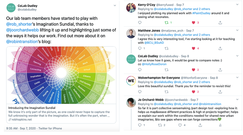 Screenshot of CoLab Dudley tweets about our begining playing with the Sindial