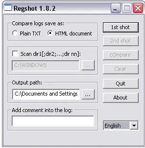 Regshot Registry Comparison Tool Interface