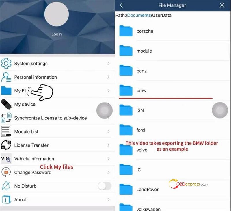 راهنمای کامل برای خروجی گرفتن از پوشه‌های Yanhua ACDP از طریق اندروید و iOS