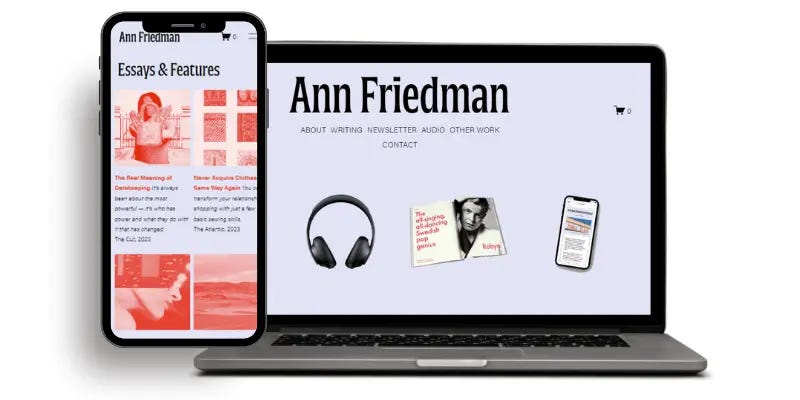 Ann Friedman’s professional website displayed on a laptop and smartphone.