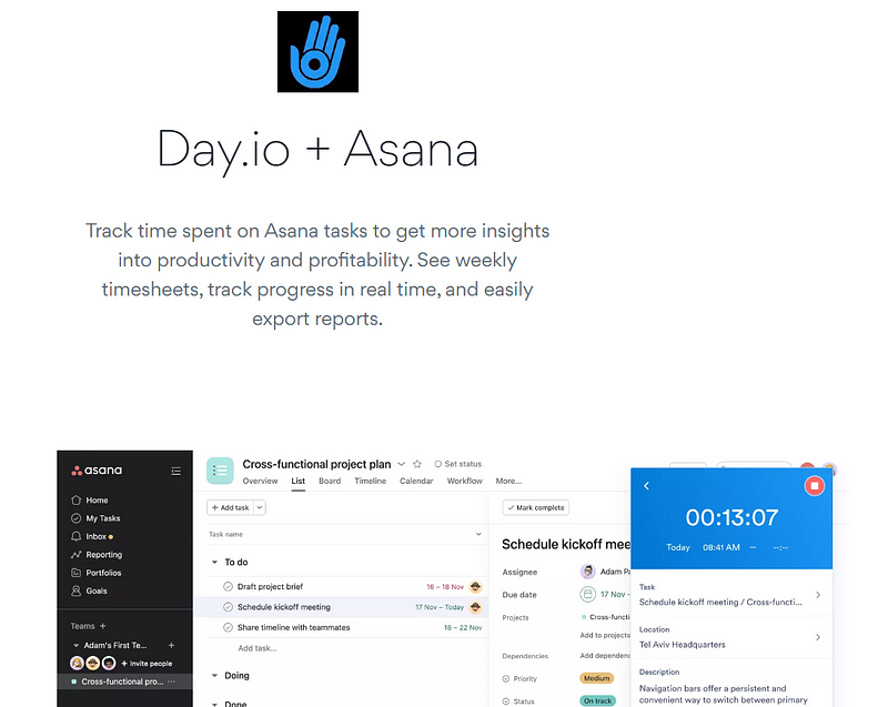 Day.io App page on Asana