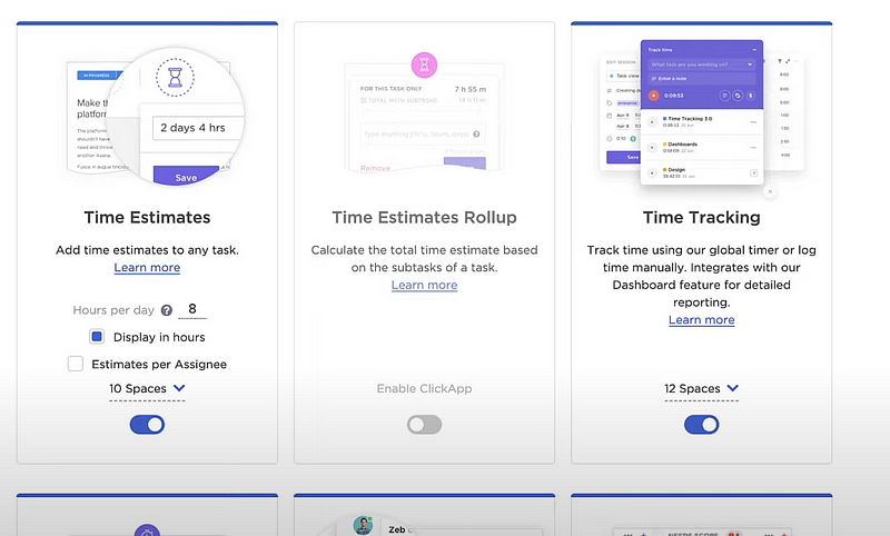 ClickUp time management dashboard
