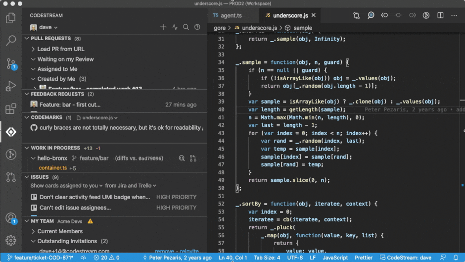 comment and code review process in Visual Studio Code
