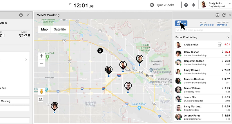 QuickBooks time tracking with integrated map