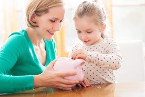 kids money learn teach coin child lesson school piggy bank mum mother parent