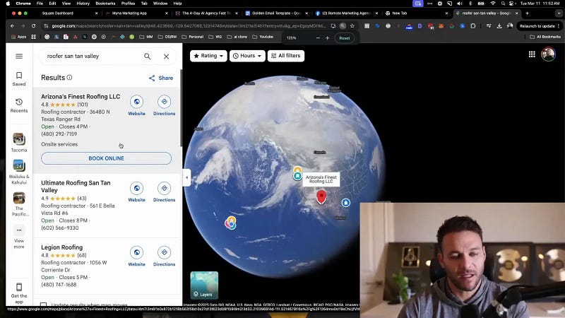 Google Maps listings showing businesses without websites