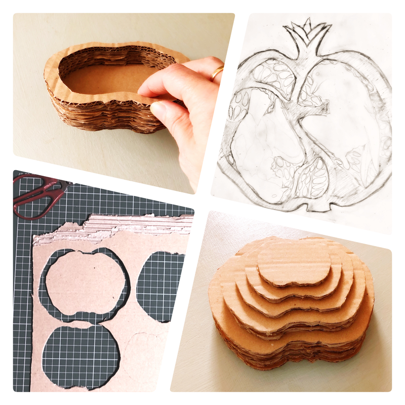 Sketch and cardboard mock-up of Pomegranate artist’s book ©Cherry Jeffs 2019