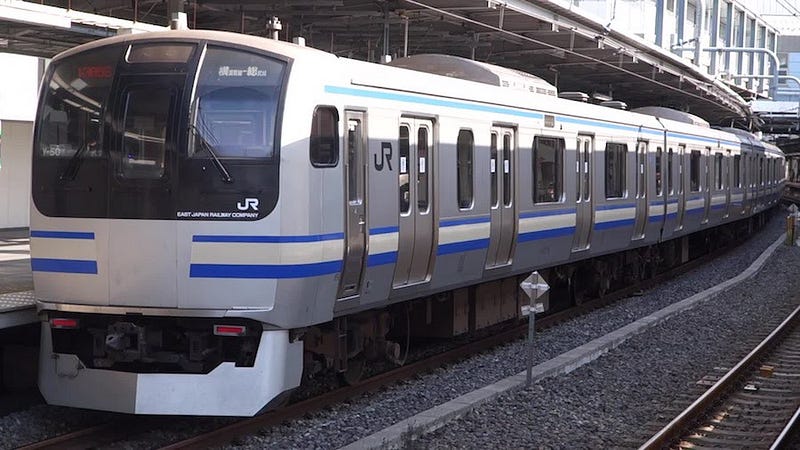 The JR Yokosuka Line bound for Kamakura in Kanagawa Prefecture