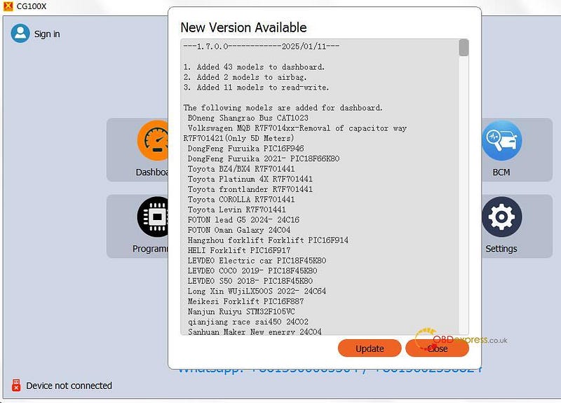 CGDI CG100X V1.7.0.0 Added VW MQB R7F701421 5D Meters Cluster