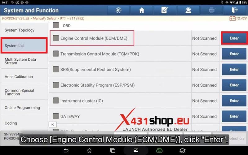 LAUNCH X431 Guide: 2025 Porsche 911 DME Engine Adaptation
