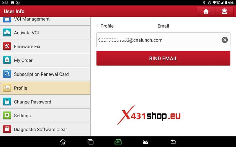 X431 起動メール、ユーザー名、パスワードを取得する方法