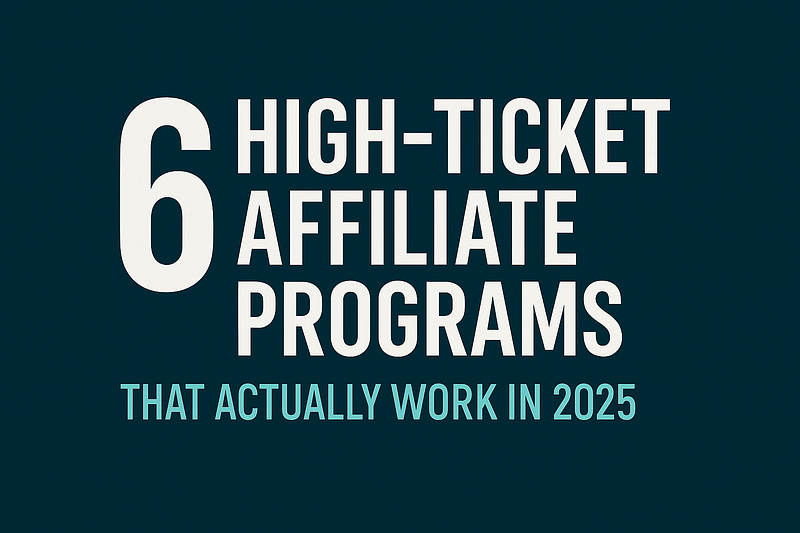 Simple text graphic with dark teal background: “6 High-Ticket Affiliate Programs That Actually Work in 2025.”