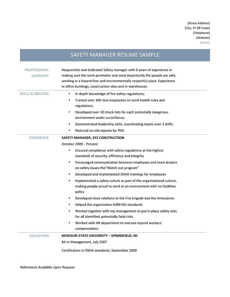 safety manager job descriptions
