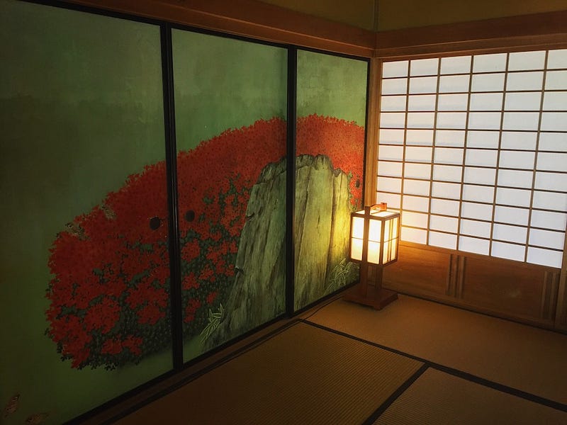 A painted sliding screen inside of Mito’s Kobtuntei villa in Ibaraki Prefecture