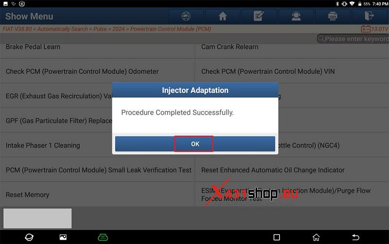 LAUNCH X431 PAD V ELITE_Injector Adaptation on FIAT Pulse