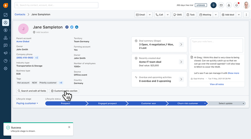 Freshsales Contacts page — Advanced AI-Assisted CRM