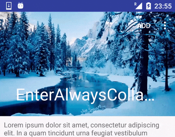 example of AppBar enteralwayscollapse flag