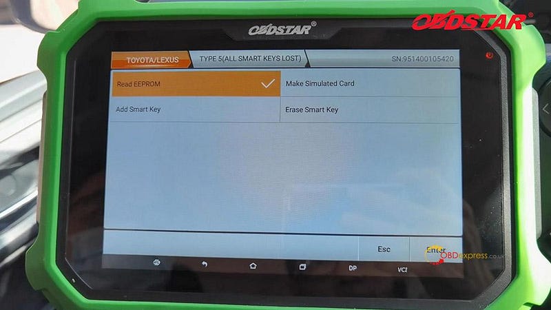 Program Toyota smart key AKL by OBDSTAR Key SIM & X300