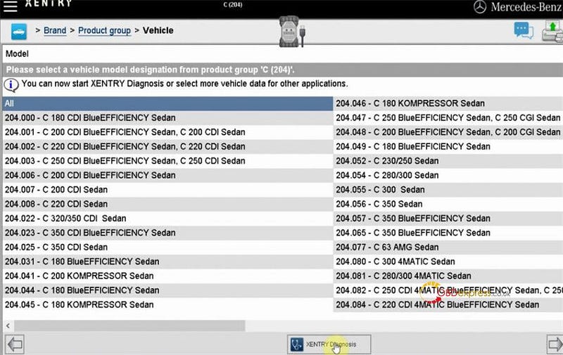 Xentry 09.2022 を搭載した VXDIAG VCX SE で Benz W204 を診断