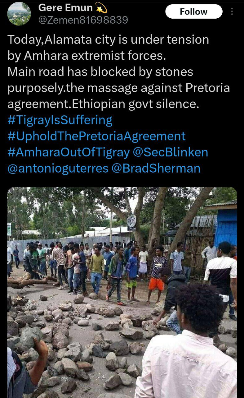 PARTLY FALSE: This image is not of a road blocked in Alamata Town in ...