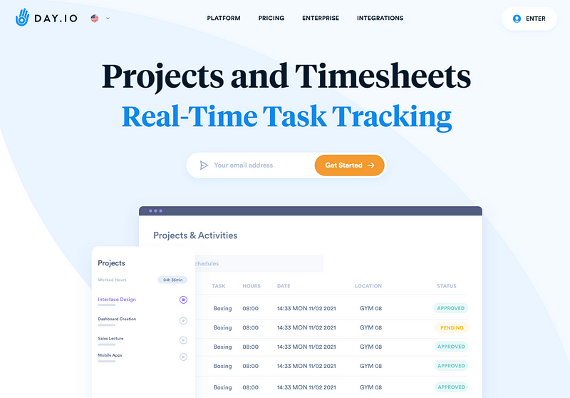 Day.io website for time tracking in Asana