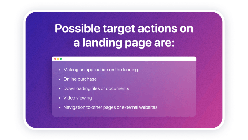 possible target actions on a landing page