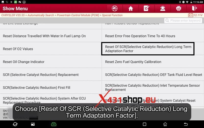 LAUNCH X431_Reset SCR Long-Term Adaptation on 2020 Chrysler RAM 1500