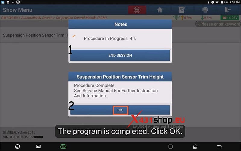 LAUNCH X431 PAD_Suspension Height Sensor Reset for GMC Yukon