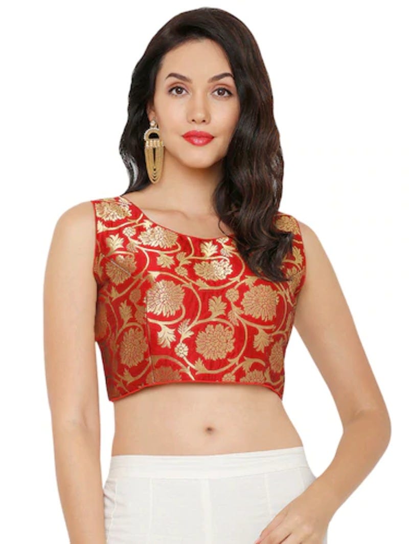 Red High Neck blouse designs