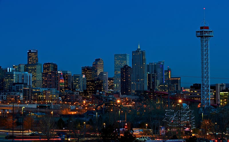 Denver's skyline all lit up