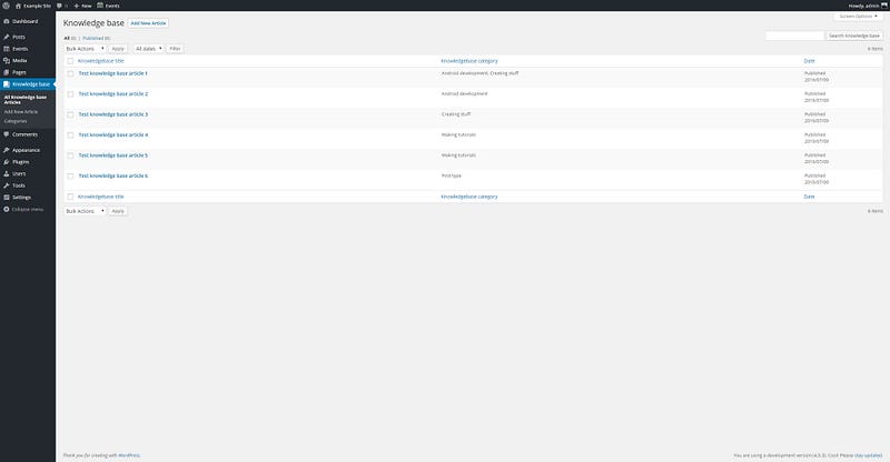 Knowledge base posts screen
