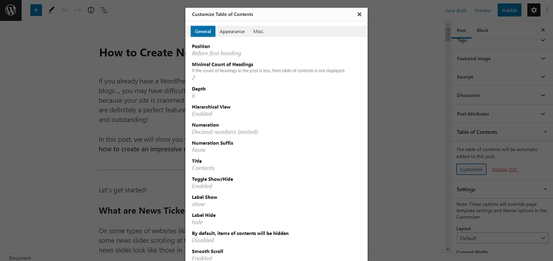 There are familiar settings to customize the index.