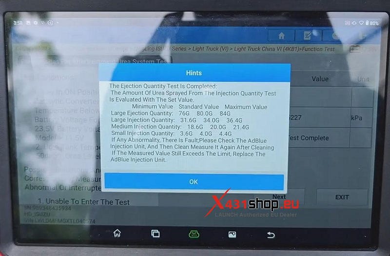 LAUNCH X431 PAD V ELITE: Urea System Test on Isuzu ELF KV100