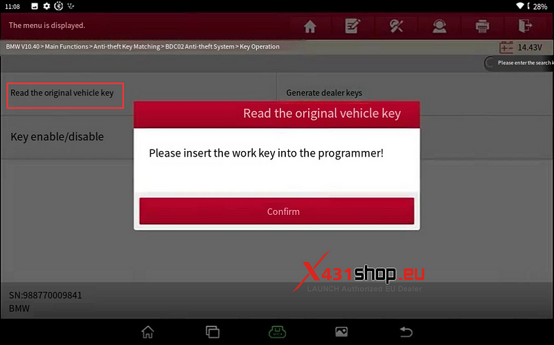 LAUNCH X431 IMMO Tool Add BMW BDC2 key